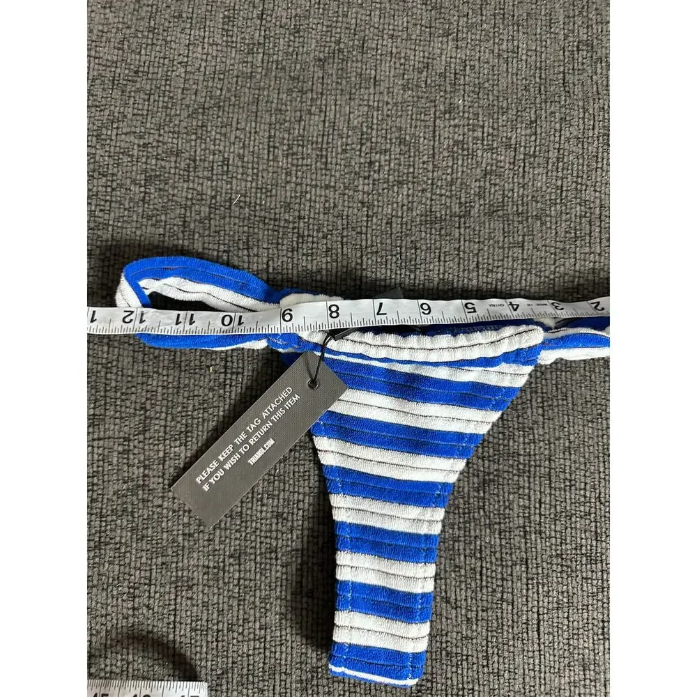 Triangl Terry Cloth Thong Bikini Bottom Blue White Stripe Swim Size S NWT